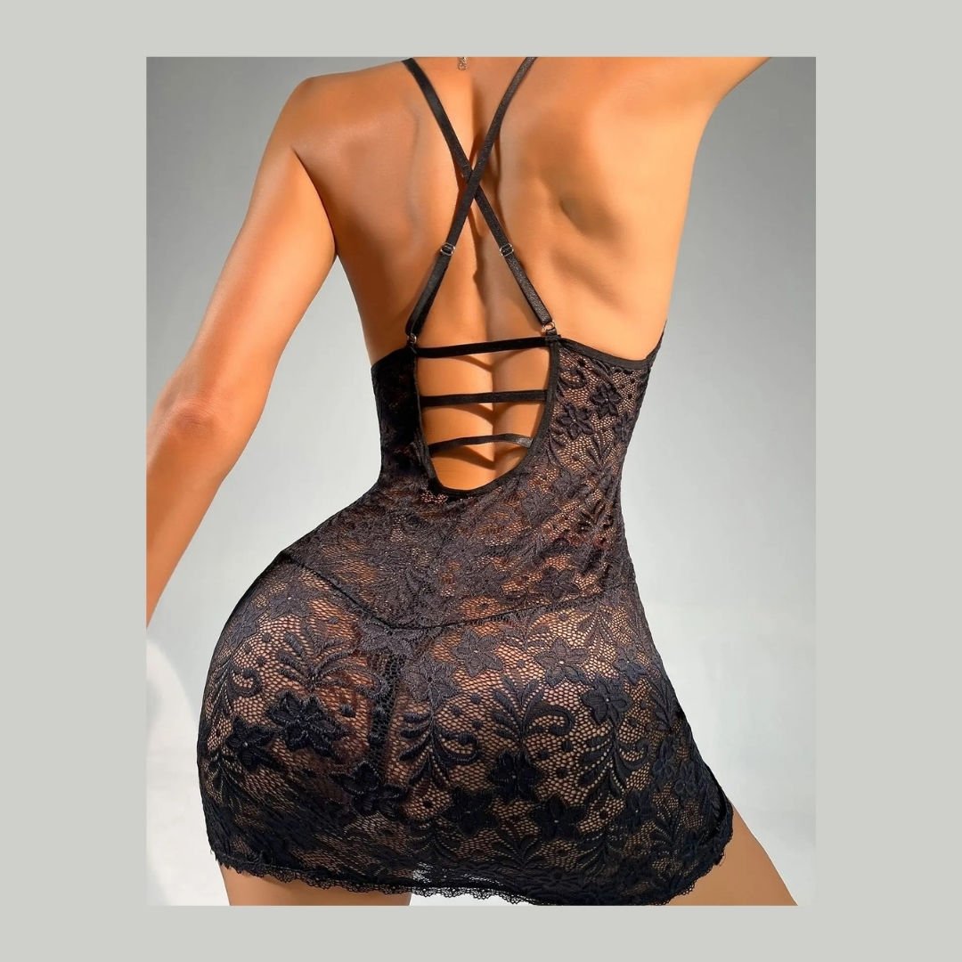 Jessica Bella Full Dantelli Önü Şeritli Slim-Fit Transparan Gecelik -0151