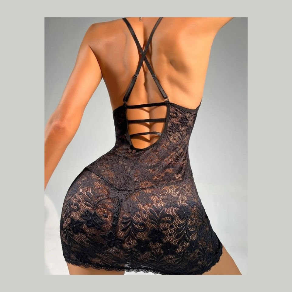 Jessica Bella Full Dantelli Önü Şeritli Slim-Fit Transparan Gecelik -0151