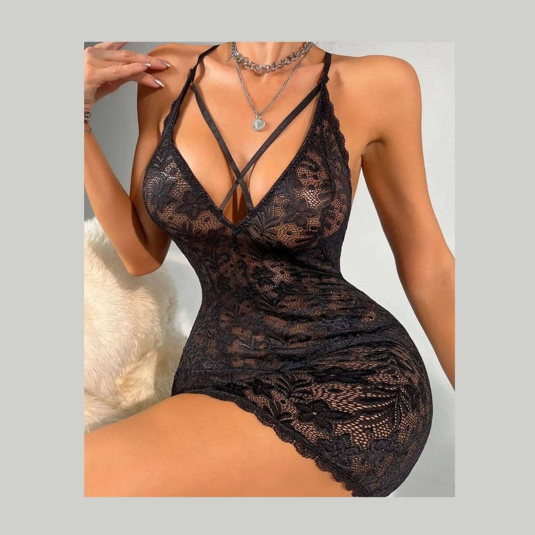 Jessica Bella Full Dantelli Önü Şeritli Slim-Fit Transparan Gecelik -0151