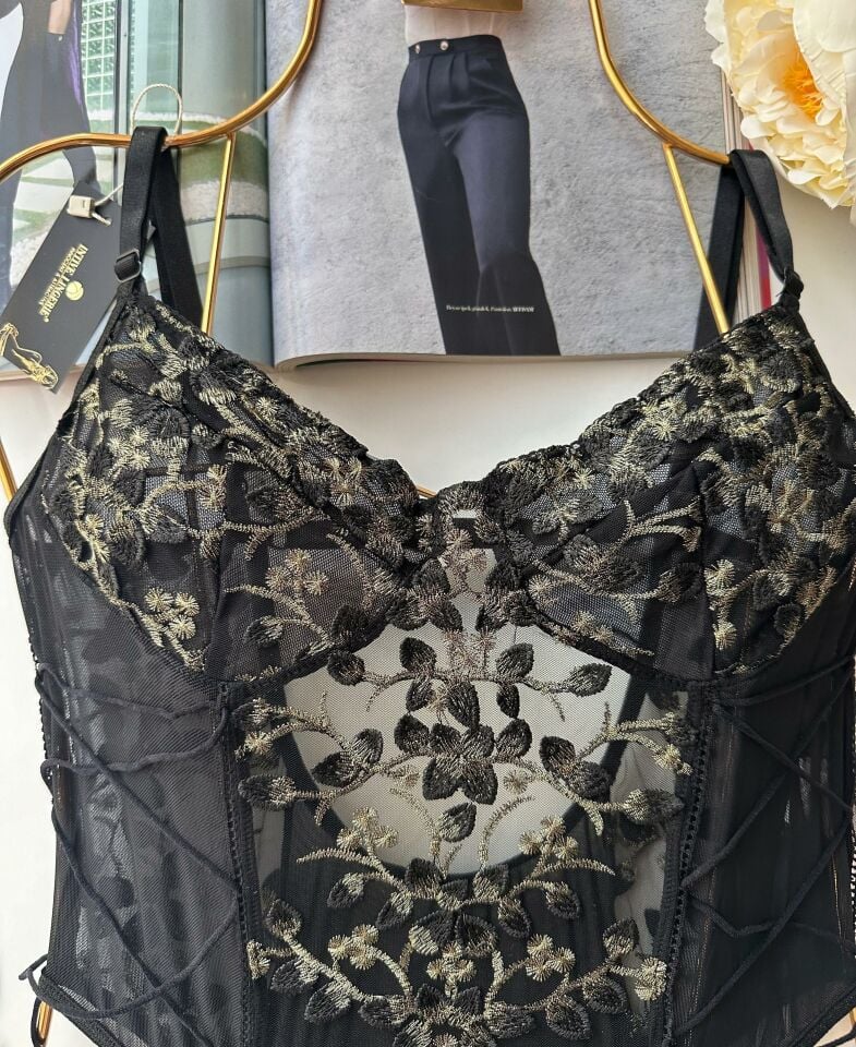 Blair New Siyah Gold Siyah İşlemeli İthal Çıtçıtlı Bodysuit Siyah/Gold - L