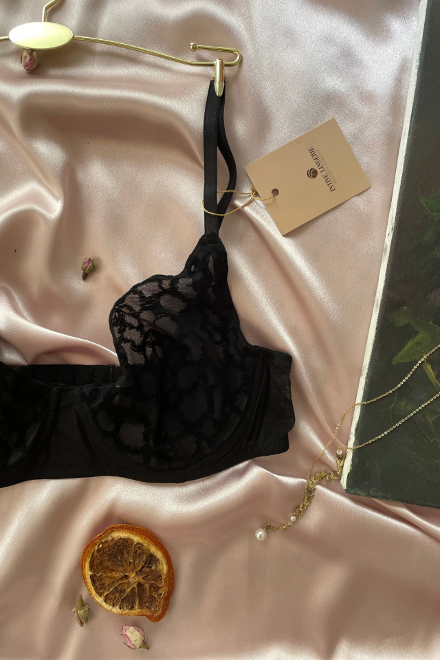 Kadın Siyah Leopar Desenli Balenli Transparan detaylı Günlük Kullanım Sütyen-Isla Siyah - 85