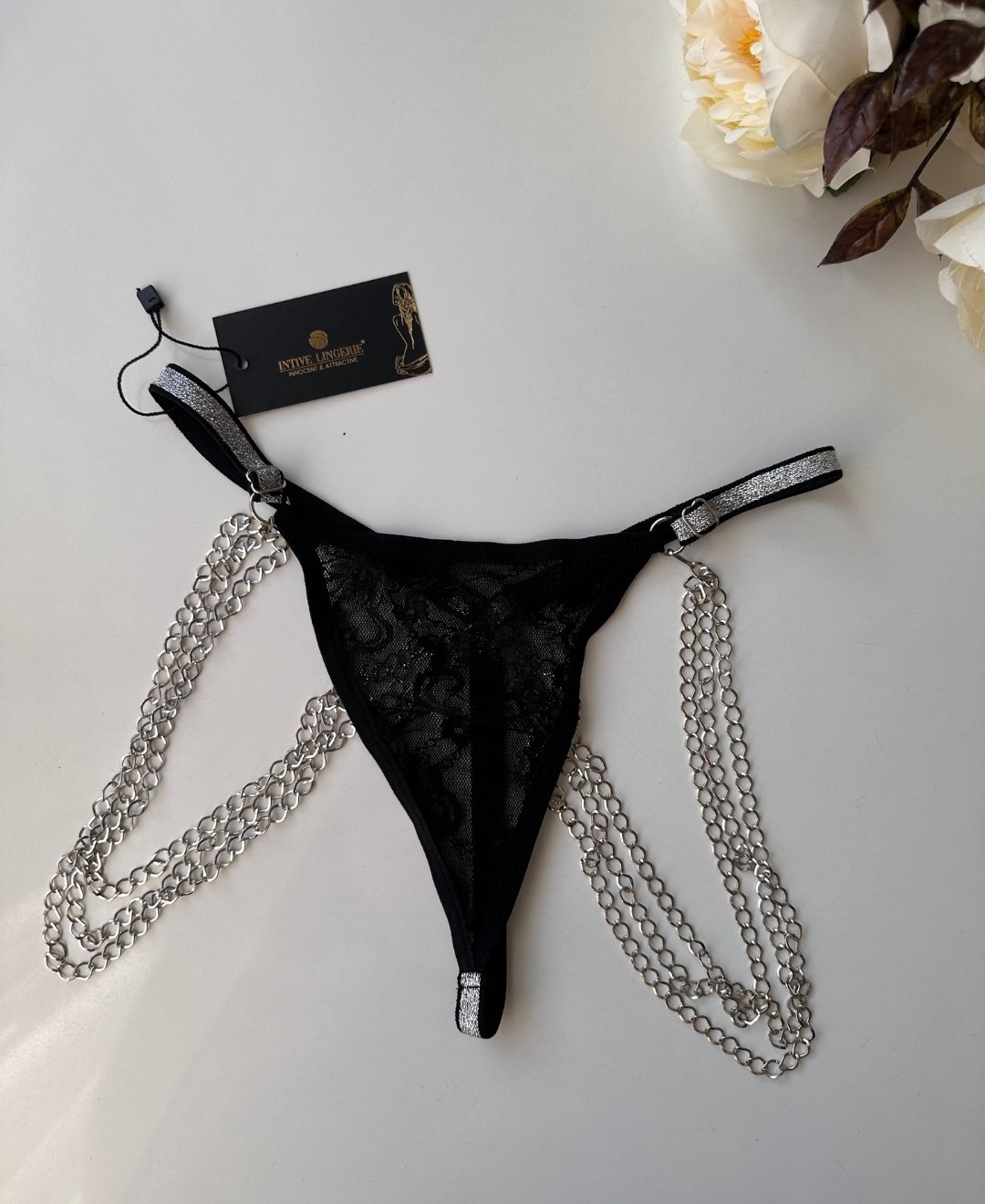 Gümüş Parlak İpli Zincirli Ayarlanabilir Fantezi G-String 101-SILVER