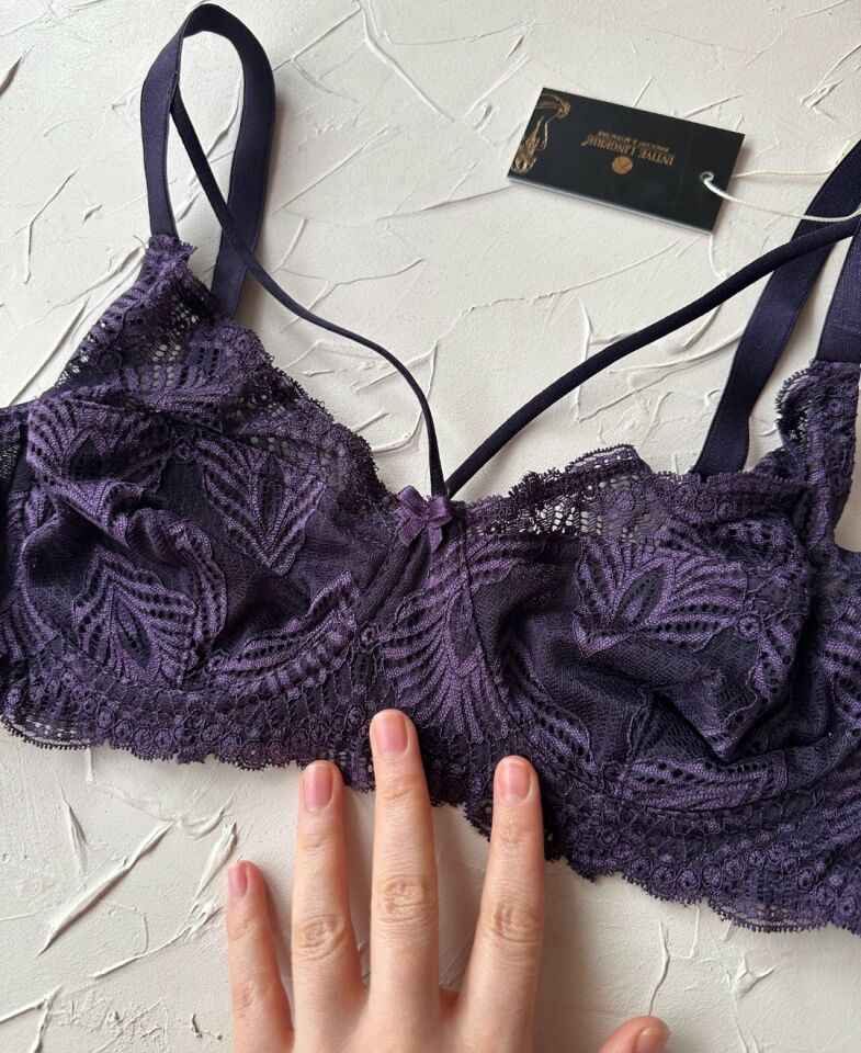 Tyla Dantelli C Cup Önü Şeritli Günlük Kullanım Balenli Şık Toparlayıcı Sütyen Mor - 90C