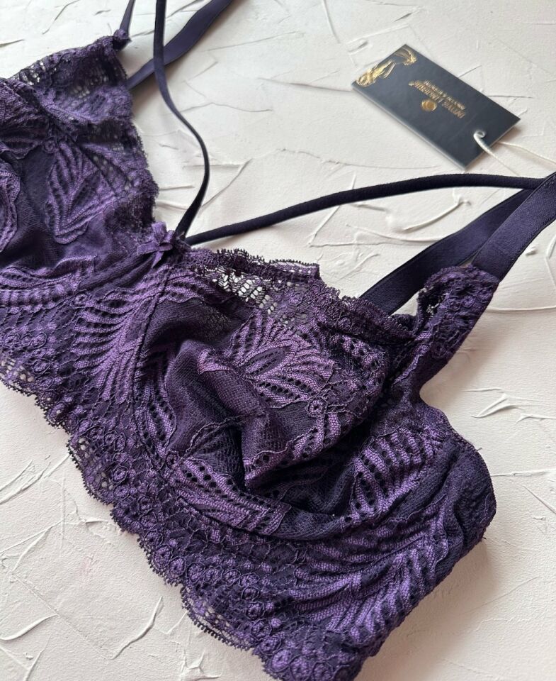 Tyla Dantelli C Cup Önü Şeritli Günlük Kullanım Balenli Şık Toparlayıcı Sütyen Mor - 90C