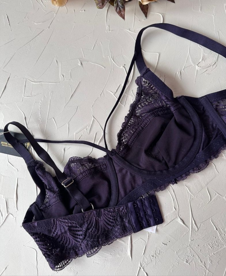 Tyla Dantelli C Cup Önü Şeritli Günlük Kullanım Balenli Şık Toparlayıcı Sütyen Mor - 90C