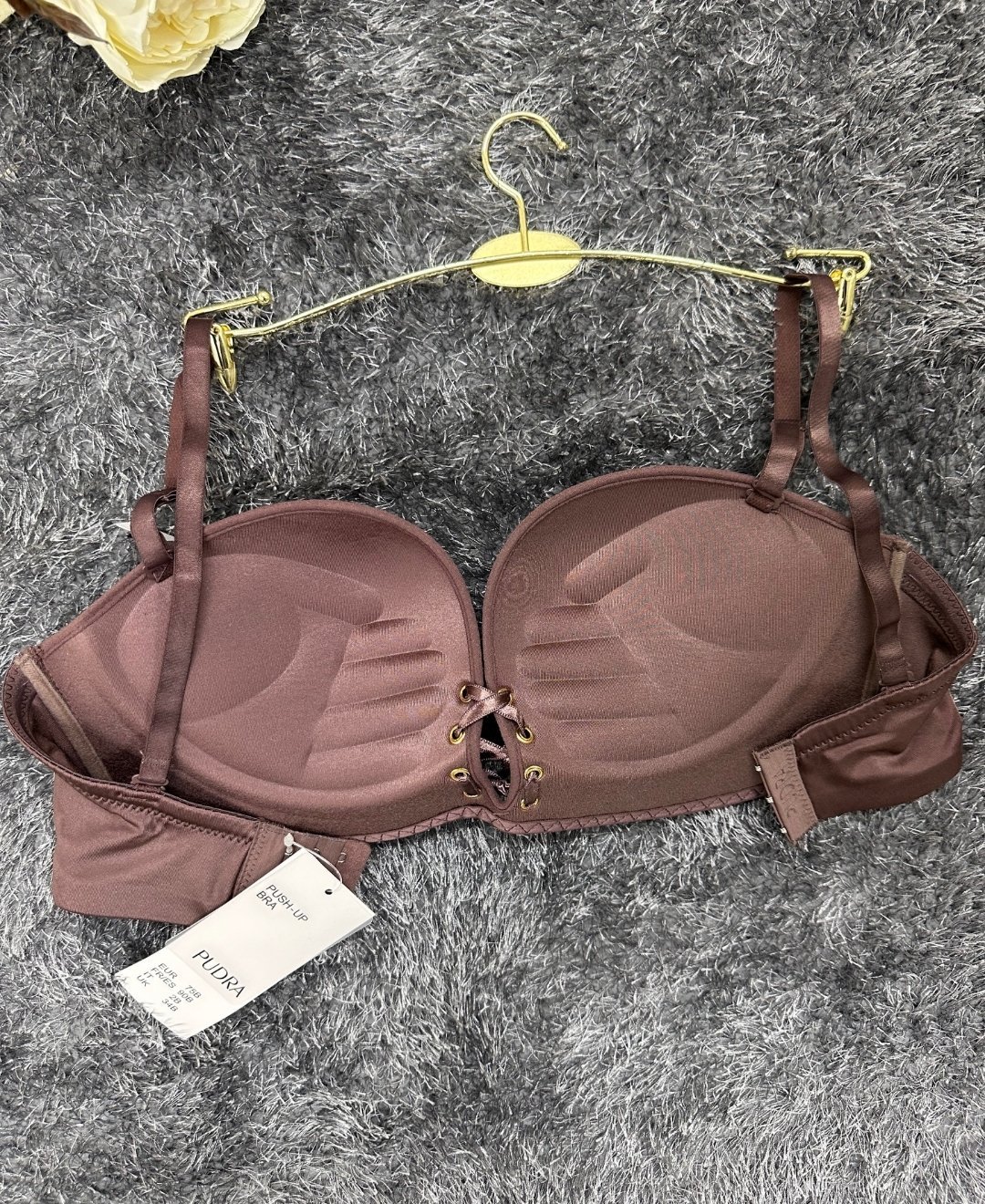 Marissa İthal Dantelli El Cuplı Double Push-up Silikonlu Askılı/Askısız Sütyen Acı Kahve - 85B