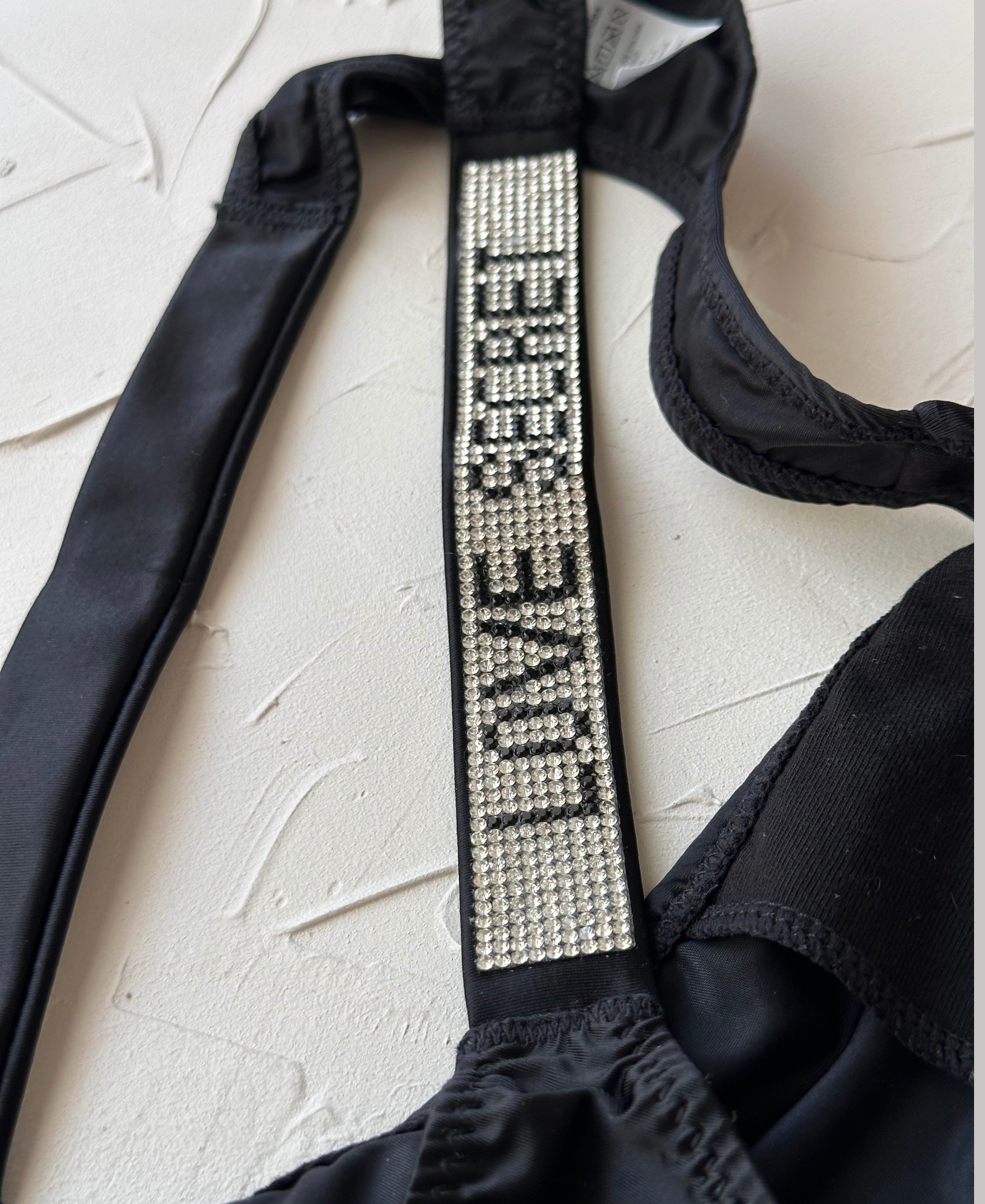 Doja Yoğun Taşlı Love Secret Yazılı Ağı Pamuklu İthal Saten Tanga Siyah - L