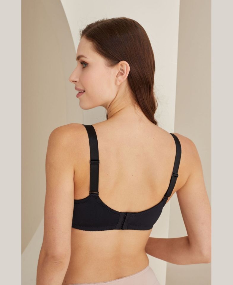 Dantelli Minimizer Toparlayıcı Büyük Beden Kalın Askılı Balenli Desteksiz Sütyen Siyah - 85