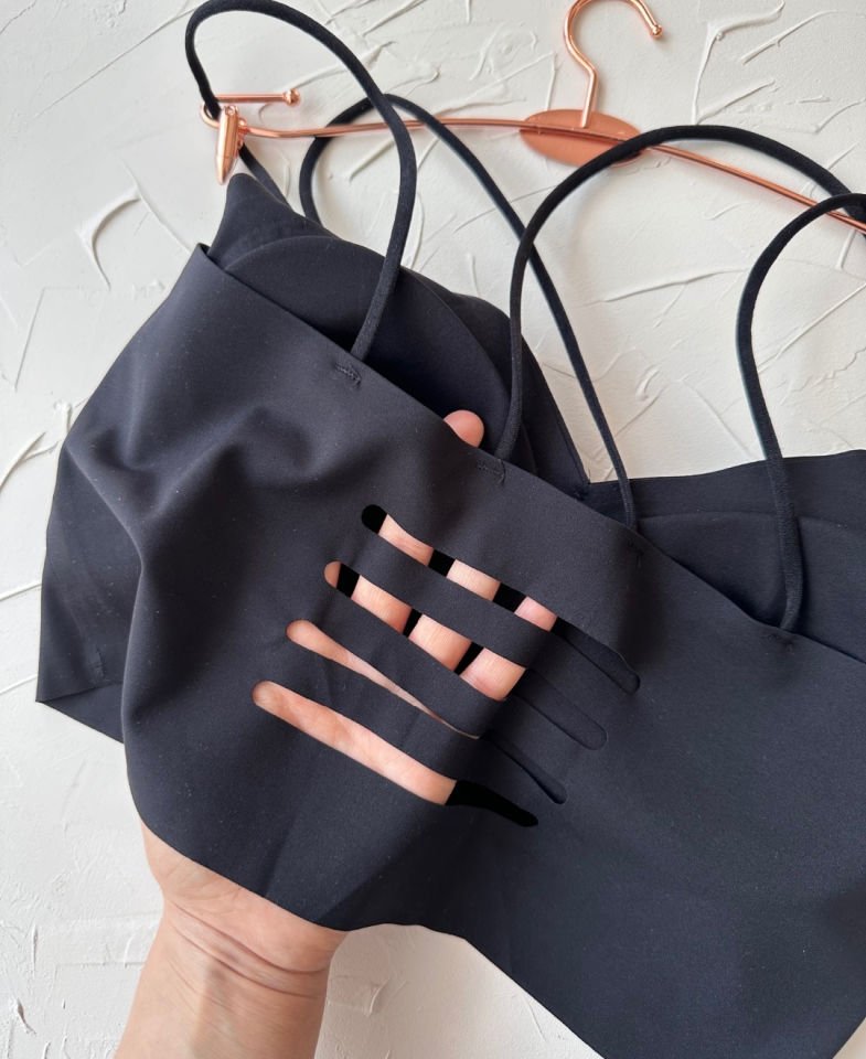 Carma Arkası Çapraz Dekolte İce-Silk Balensiz Dikişsiz Push-up İthal Spandex Sütyen/Büstiyer Siyah - M/L