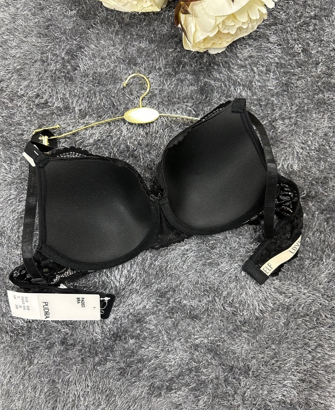 -Love myself- Yazılı Balenli Dantelli Desteksiz B-C Cup Uyumlu Sütyen (Gri,Siyah,Pudra) Pudra  - 85