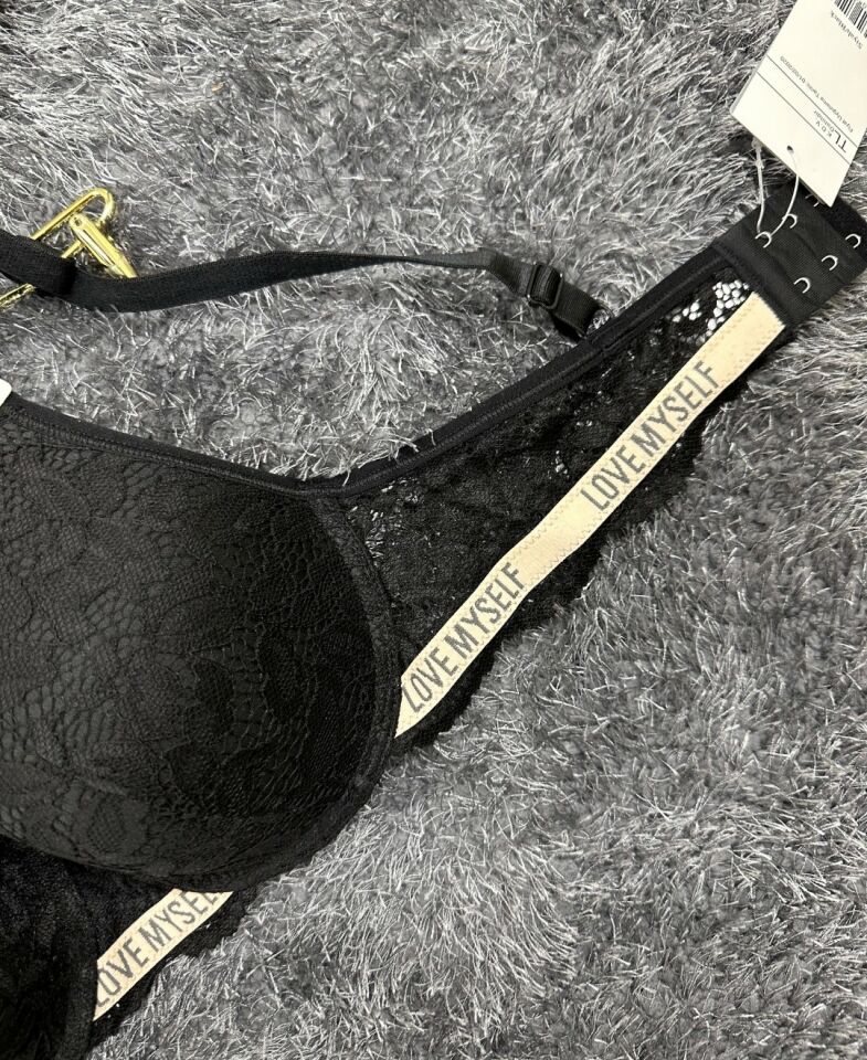 -Love myself- Yazılı Balenli Dantelli Desteksiz B-C Cup Uyumlu Sütyen (Gri,Siyah,Pudra) Pudra  - 85