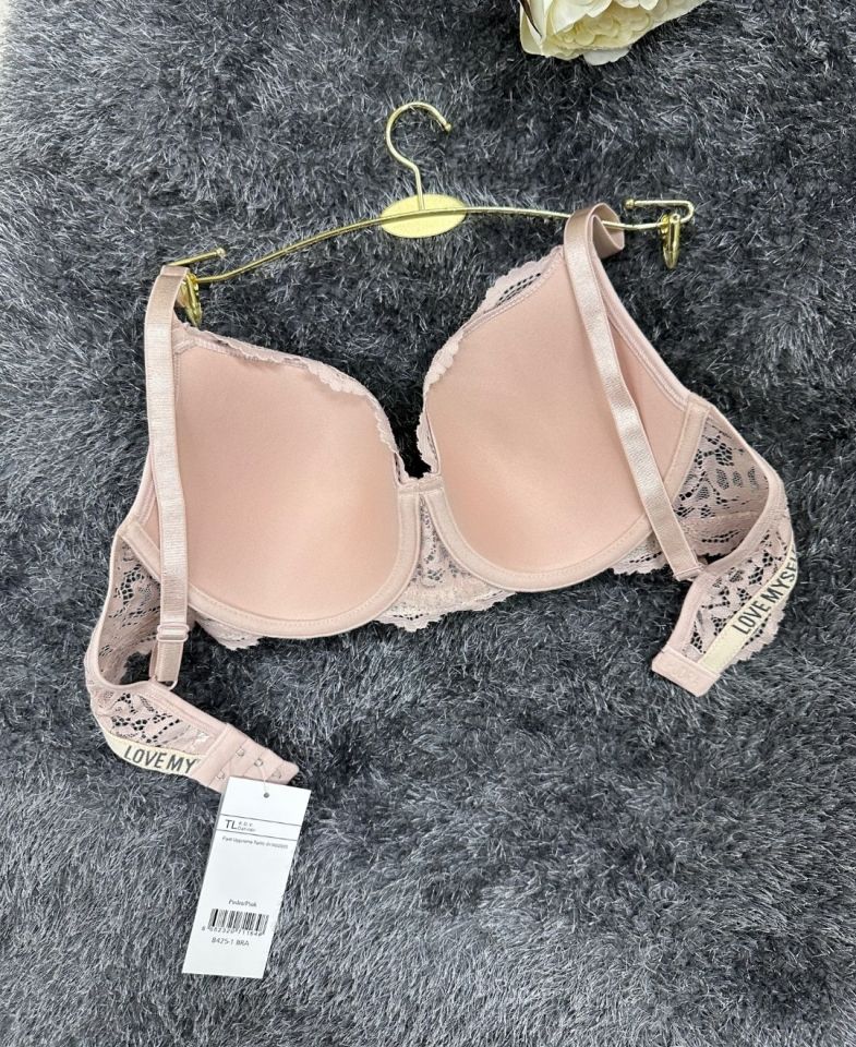 -Love myself- Yazılı Balenli Dantelli Desteksiz B-C Cup Uyumlu Sütyen (Gri,Siyah,Pudra) Pudra  - 85