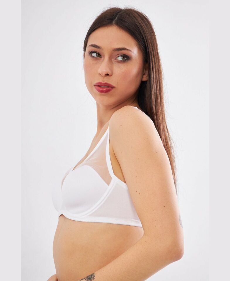 Le Jardin Linda Tül Detaylı Toparlayıcı İnce Soft Cup Sütyen (B-C CUP) -9200 Beyaz - 95C
