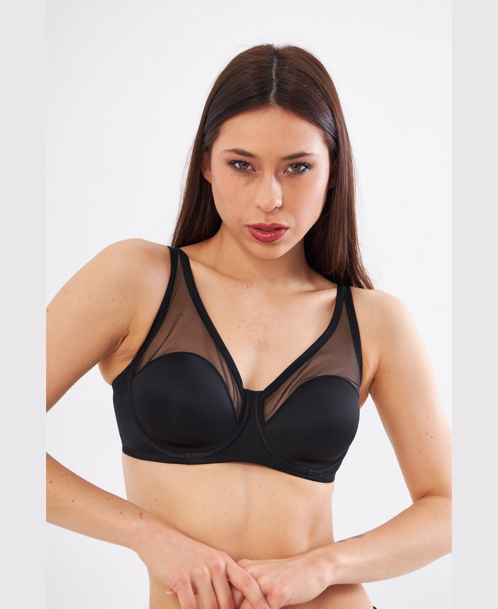 Le Jardin Linda Tül Detaylı Toparlayıcı İnce Soft Cup Sütyen (B-C CUP) -9200 Siyah - 95C