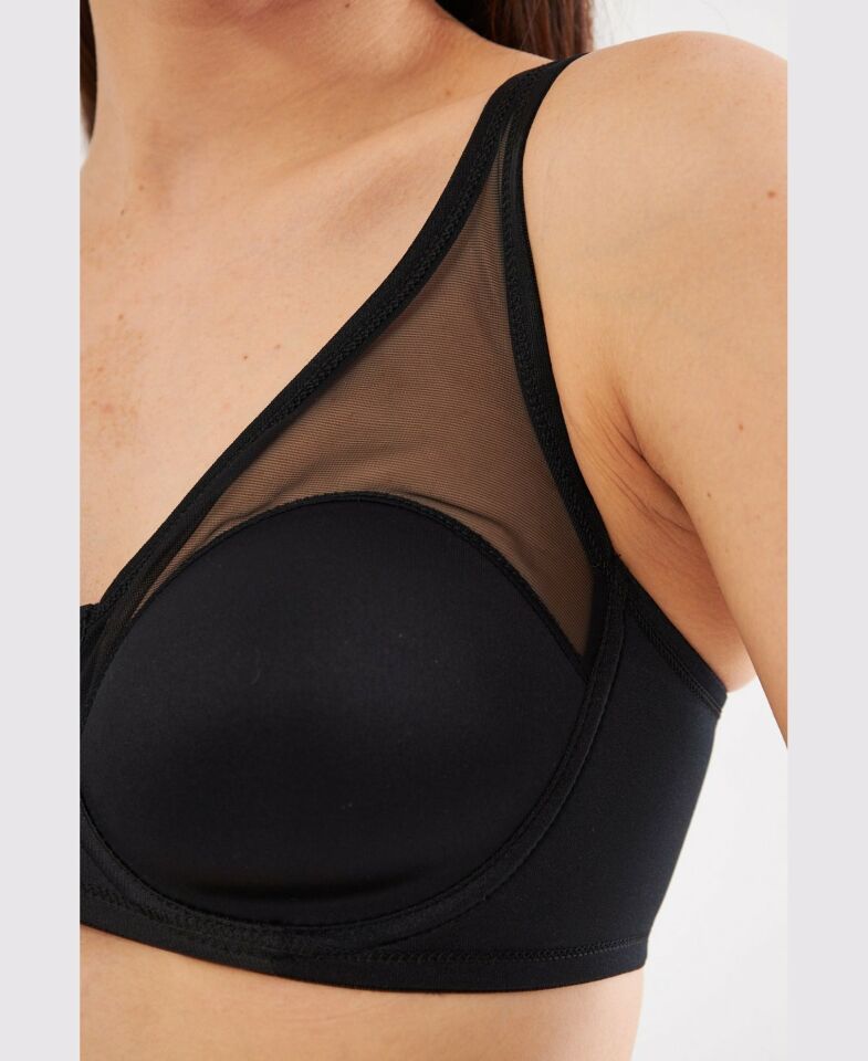 Le Jardin Linda Tül Detaylı Toparlayıcı İnce Soft Cup Sütyen (B-C CUP) -9200 Siyah - 95C
