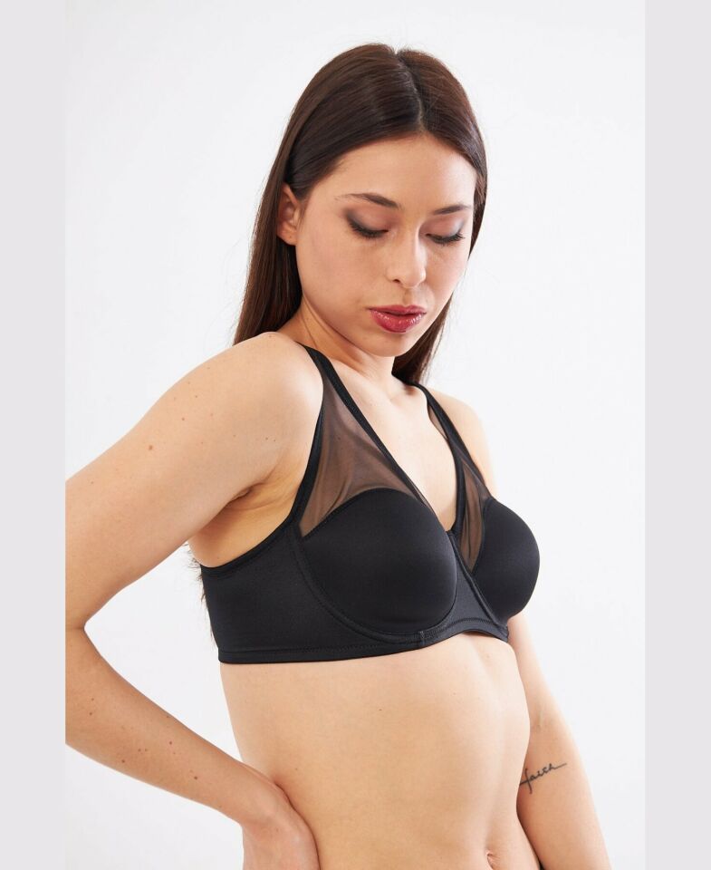 Le Jardin Linda Tül Detaylı Toparlayıcı İnce Soft Cup Sütyen (B-C CUP) -9200 Siyah - 95C