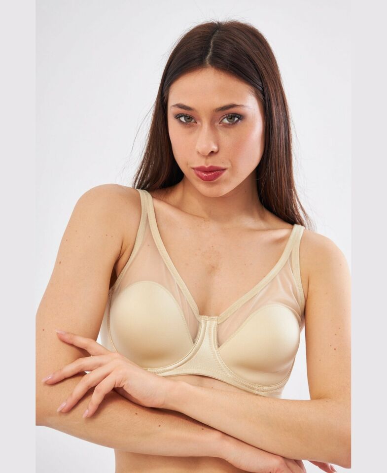 Le Jardin Linda Tül Detaylı Toparlayıcı İnce Soft Cup Sütyen (B-C CUP) -9200 Ten Rengi - 95C