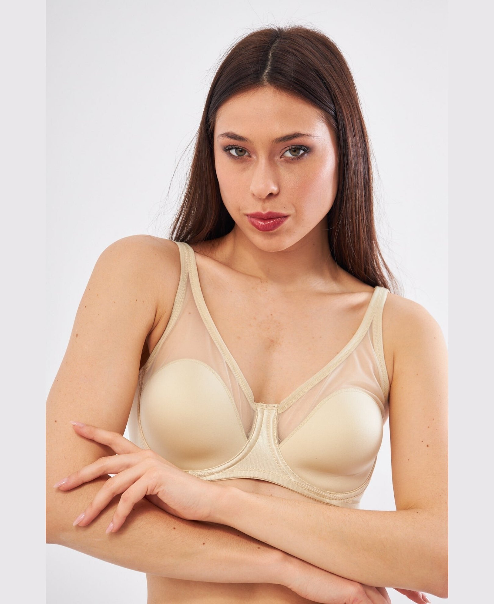 Le Jardin Linda Tül Detaylı Toparlayıcı İnce Soft Cup Sütyen (B-C CUP) -9200 Ten Rengi - 100B