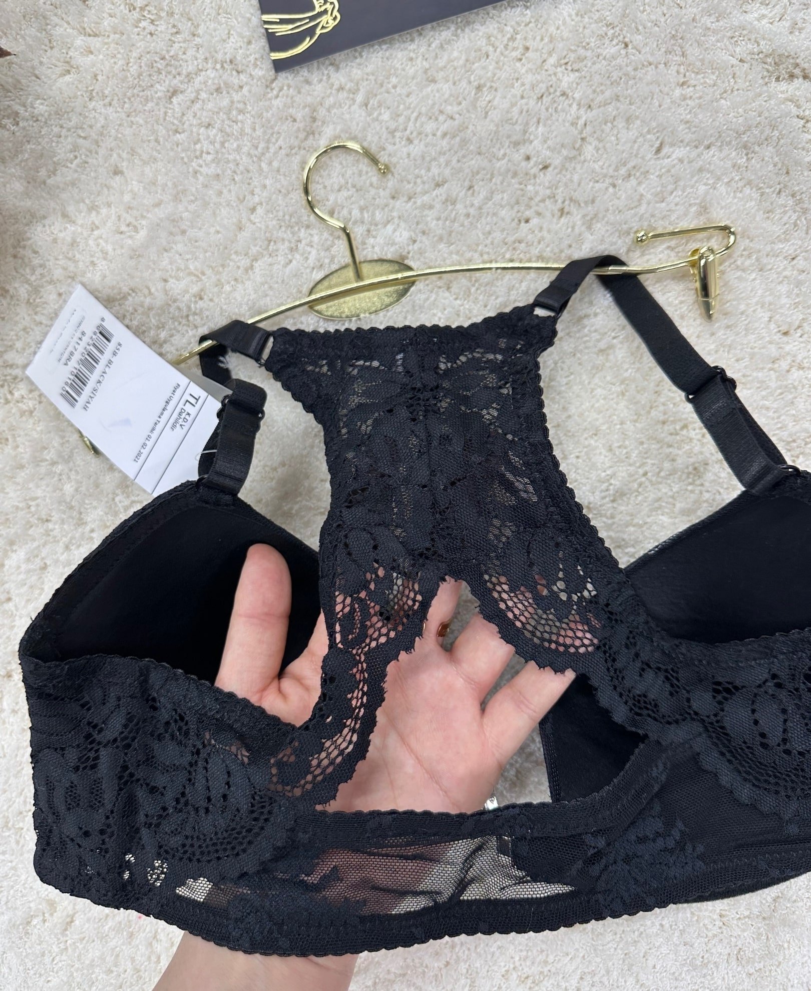 Pudra Önden Klipsli Güpür Dantelli Halter Kesim Yarı-Destekli Sütyen Siyah - 85B