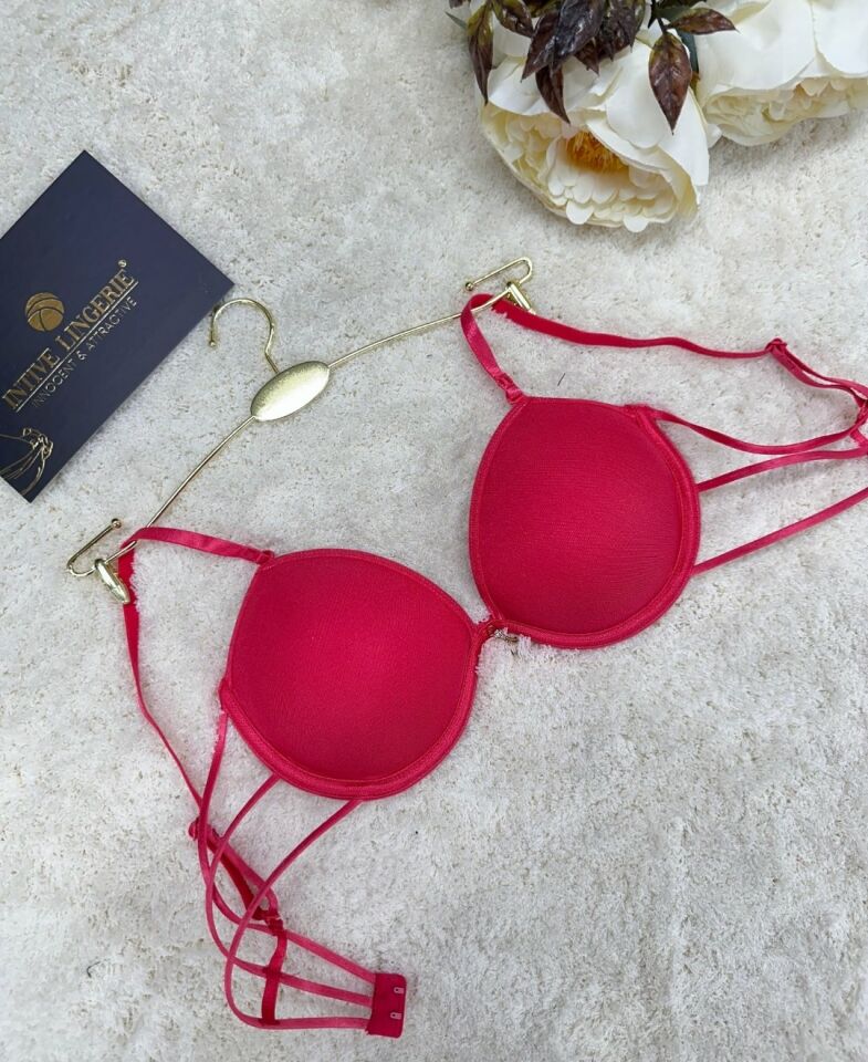 Le Jardin Valeria Biyeli Taşlı Mikro Push-up Arkası İp Detaylı Sütyen - 7007 Nar Çiçeği - 80B