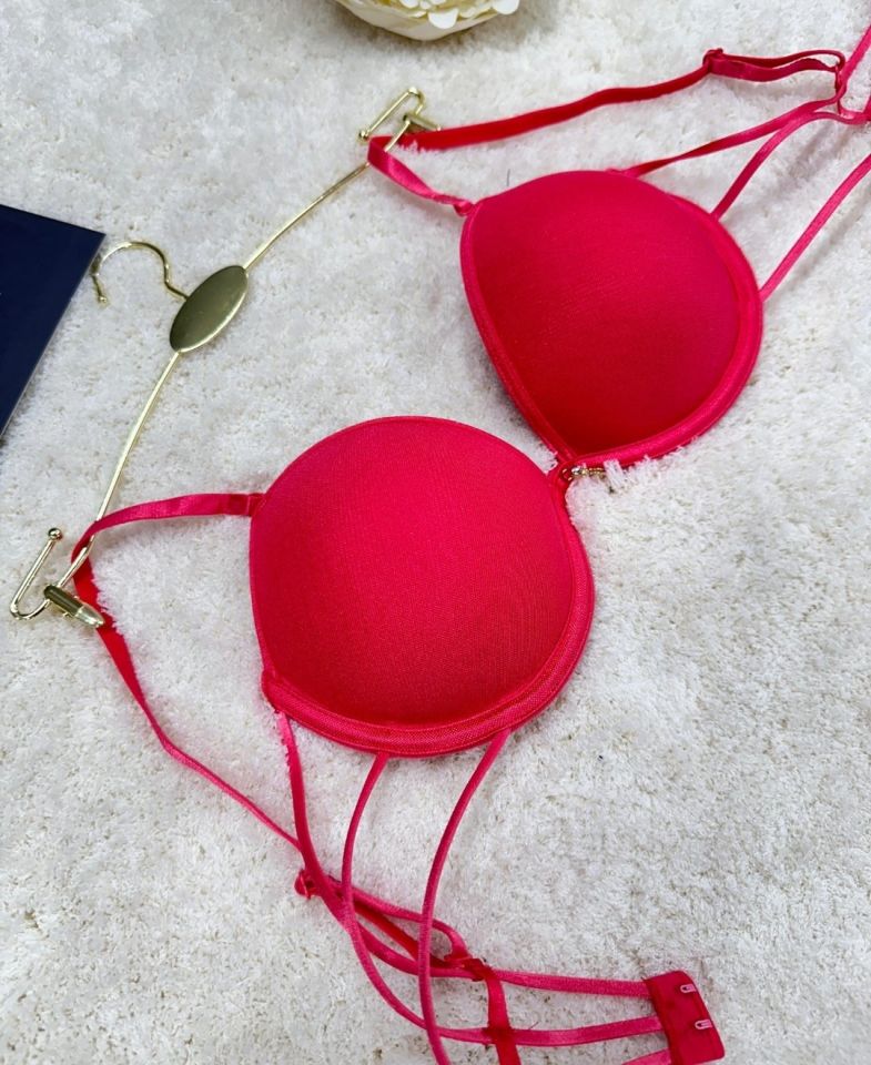 Le Jardin Valeria Biyeli Taşlı Mikro Push-up Arkası İp Detaylı Sütyen - 7007 Nar Çiçeği - 80B