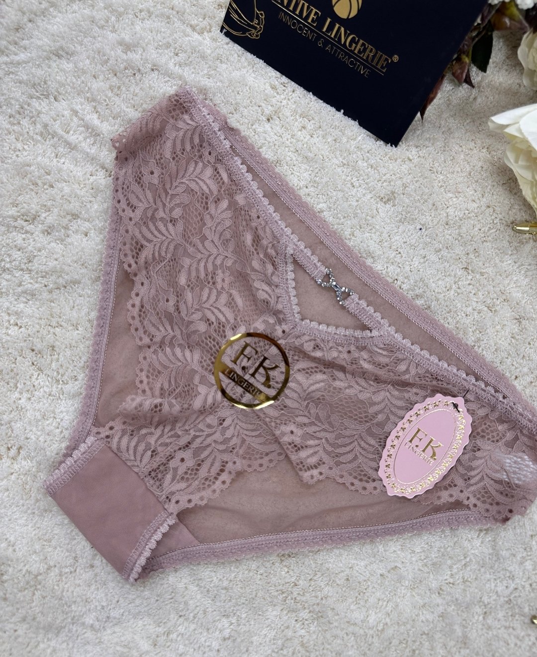 Fk Lingerie Taşlı Transparan Tül Önü Dantelli Önü Cut-Out Külot Pembe - L/XL