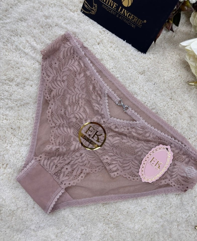Fk Lingerie Taşlı Transparan Tül Önü Dantelli Önü Cut-Out Külot Pembe - L/XL