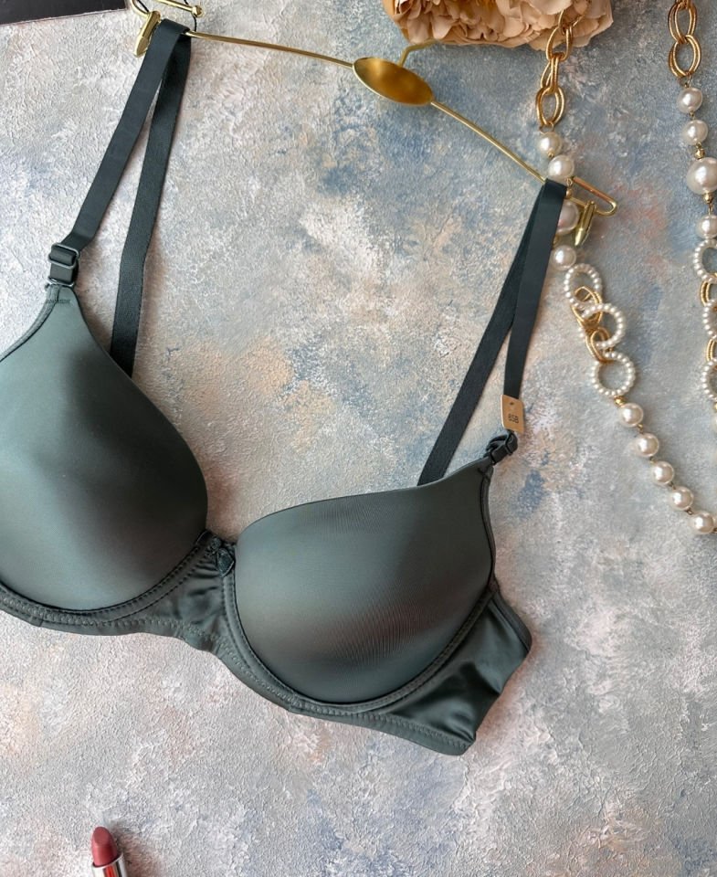Günlük Kullanım Mikro Saten Balenli Boş Cup Parlak Kumaşlı Sütyen -118 Yeşil - 95B