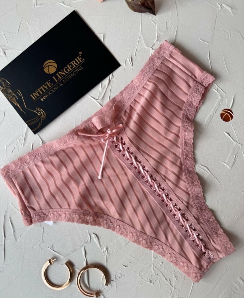 Lola Transparan Arkası Bağlama Detaylı Fantezi/Günlük Kullanım Külot/Tanga (Limited) Pembe - L/XL