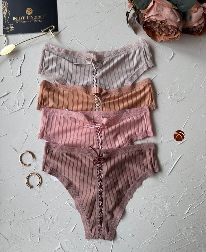 Lola Transparan Arkası Bağlama Detaylı Fantezi/Günlük Kullanım Külot/Tanga (Limited) Pembe - L/XL
