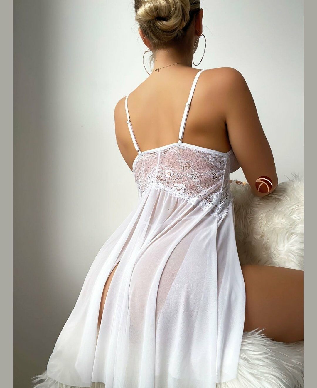 Intive Beyaz Dantelli Transparan Yan Yırtmaçlı Fantezi Gecelik/Babydoll Beyaz - L/XL