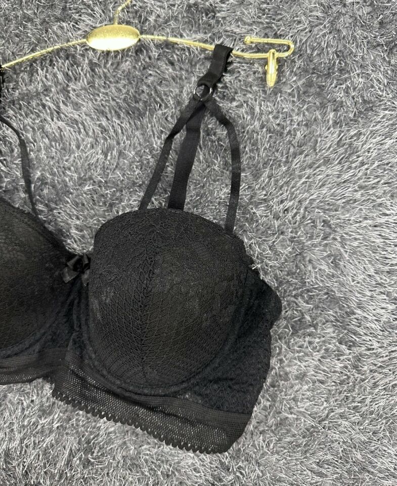 Yumuşak Dantelli Balenli Önü Şerit Detaylı Boş Cup Günlük Sütyen -22112 Siyah - 85