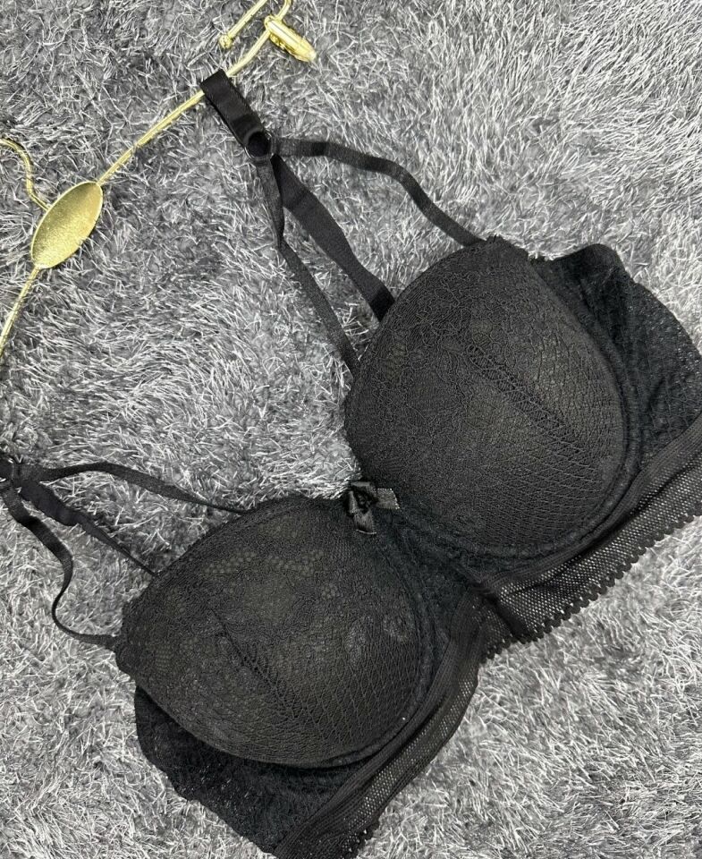 Yumuşak Dantelli Balenli Önü Şerit Detaylı Boş Cup Günlük Sütyen -22112 Siyah - 85