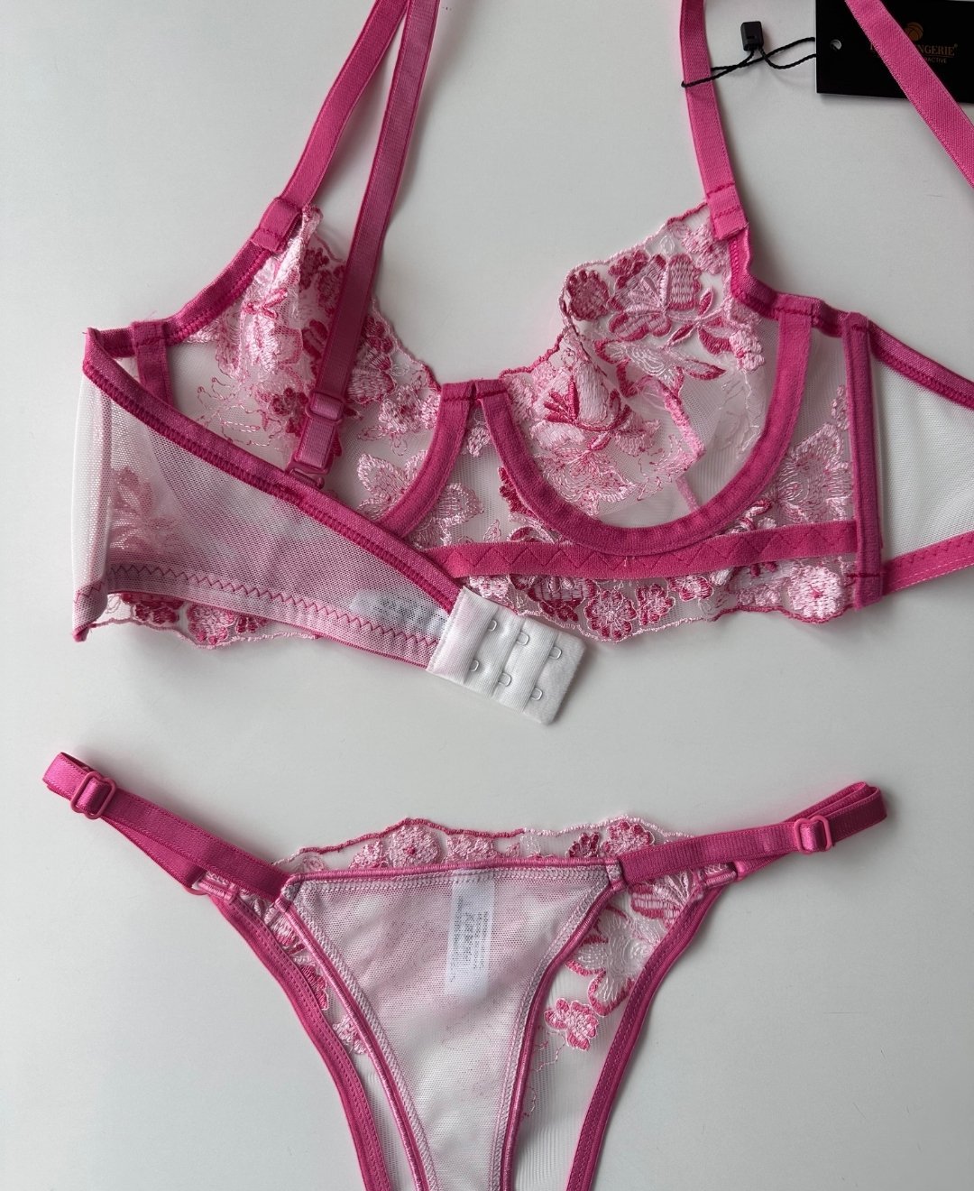 Flower Love Çiçek Desenli Transparan Dantel Sütyen Takım (Pembe, Mor, Somon) Pembe - 75B