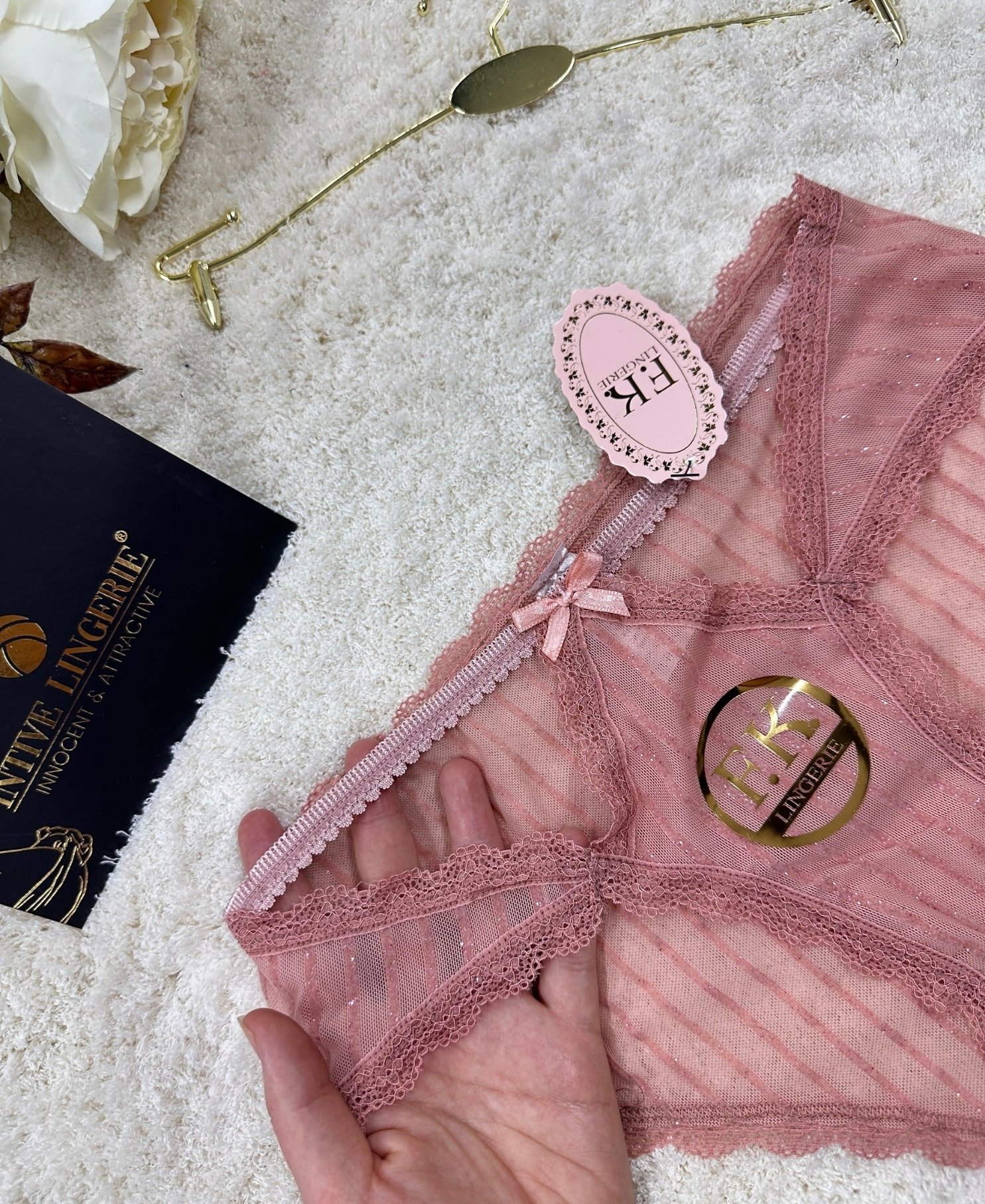 Fk Lingerie Simli Arkası Transparan Tül Önü Dantelli Önü Cut-Out Külot Bej - S/M