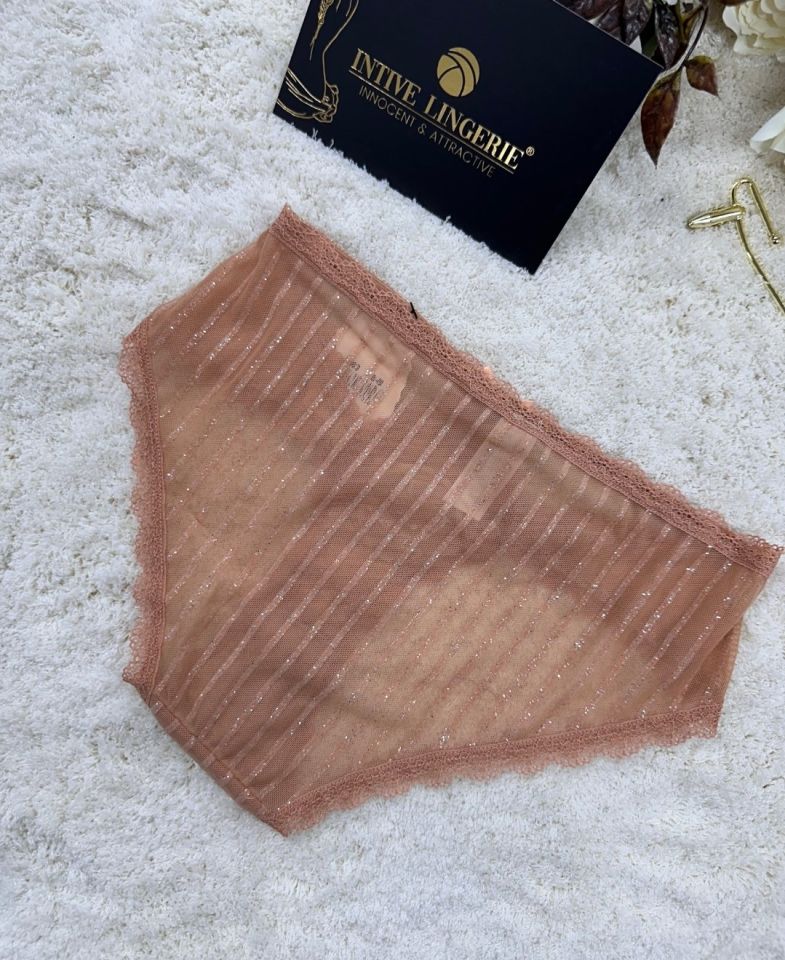 Fk Lingerie Simli Arkası Transparan Tül Önü Dantelli Önü Cut-Out Külot Bej - S/M