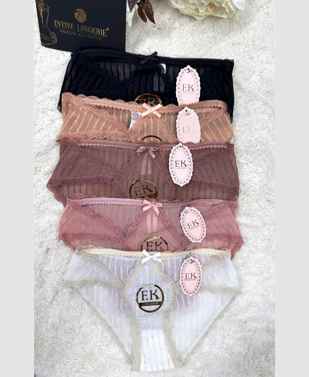 Fk Lingerie Simli Arkası Transparan Tül Önü Dantelli Önü Cut-Out Külot Bej - S/M