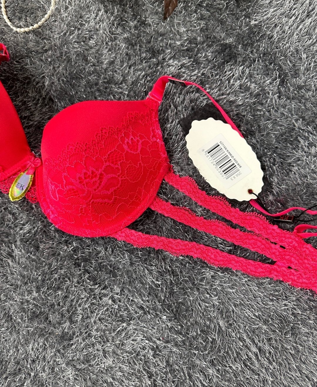 Intive Bride Yanları 3 Şeritli Dantelli Balenli Boş Cup Sütyen (Kırmızı-Beyaz)-258 Kırmızı - 90B