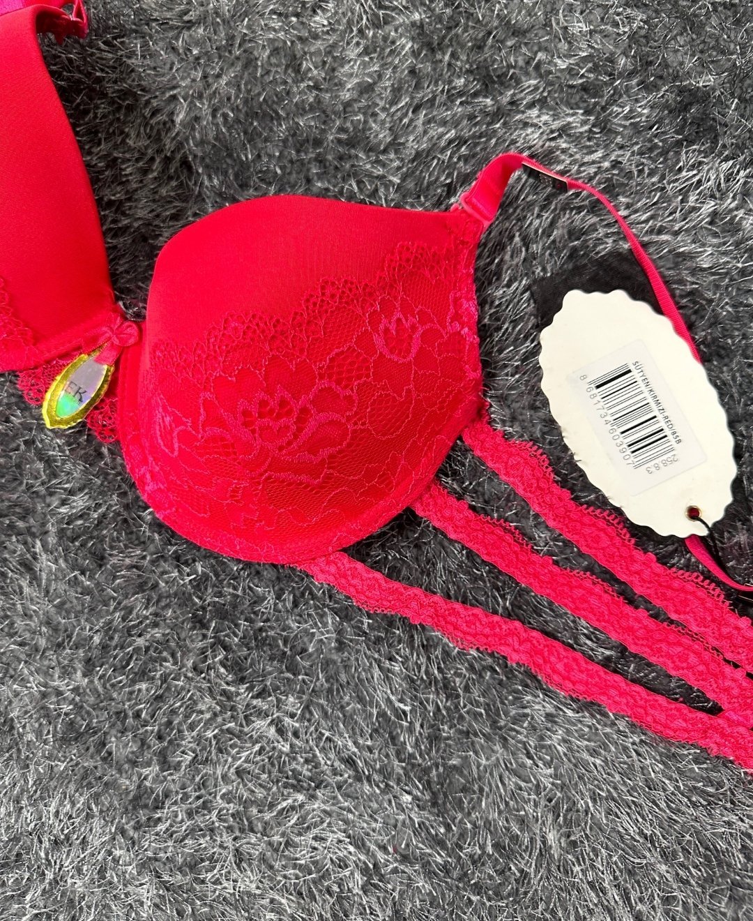 Intive Bride Yanları 3 Şeritli Dantelli Balenli Boş Cup Sütyen (Kırmızı-Beyaz)-258 Kırmızı - 90B