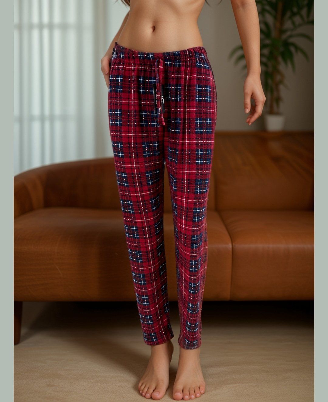 Lindros Kırmızı Siyah Ekose Desen Geniş Beden Seçenekli Kadife Pamuk Pijama Altı (S-4XL) Ekose - 3XL