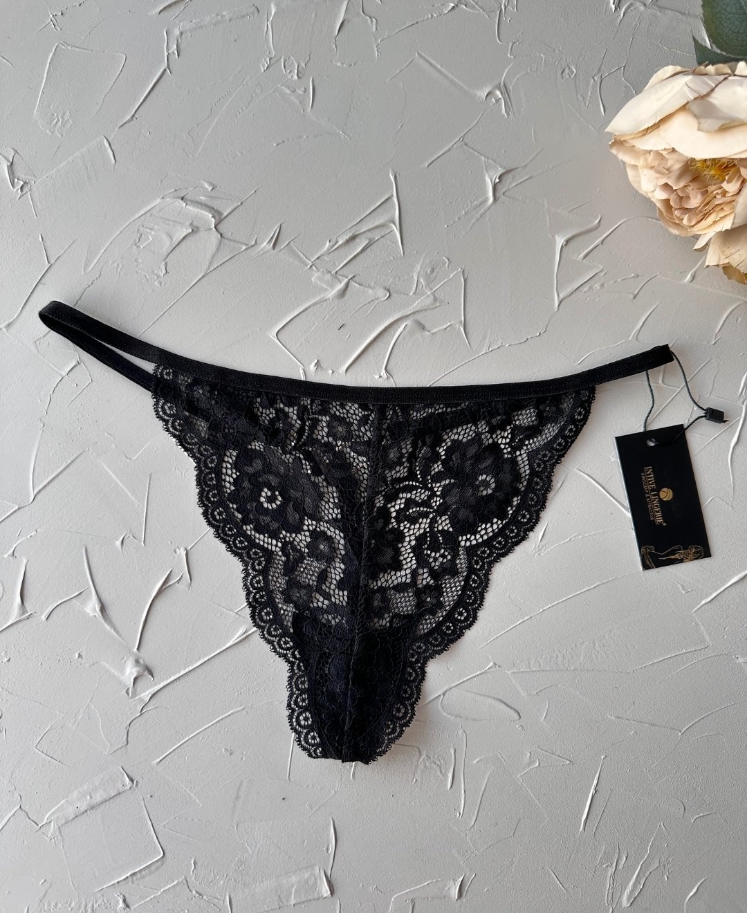 Arkası Parlak Taşlı -Sexy- Yazılı Dantelli String (Special Edition) Siyah - Tek Ebat