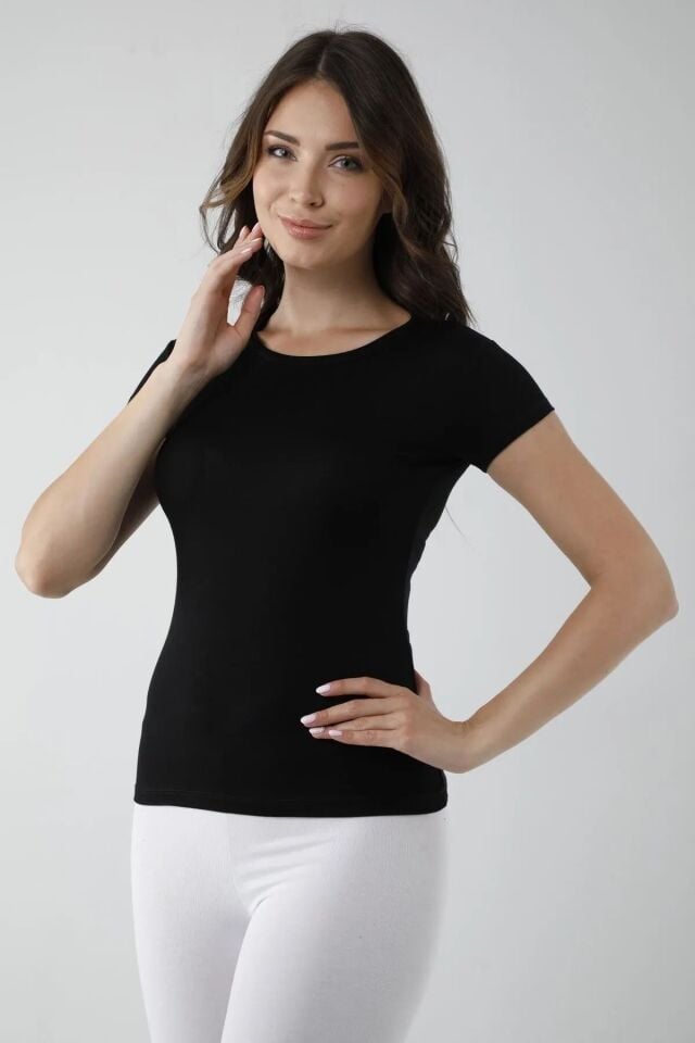 Vivaldi Kadın Siyah Yarım Kollu Açık Yaka Badi 351 L-XL