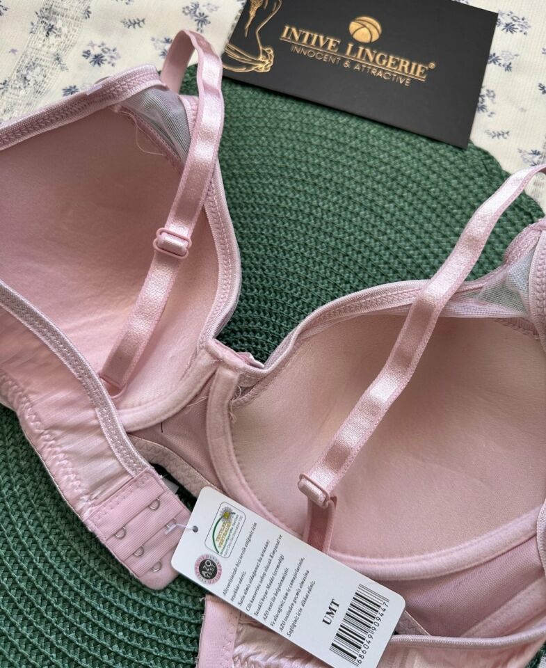 Evelyn Parlak Saten Çizgi Detaylı C cup Balenli Desteksiz Önü Tül Detaylı Şık Sütyen Pembe - 85C
