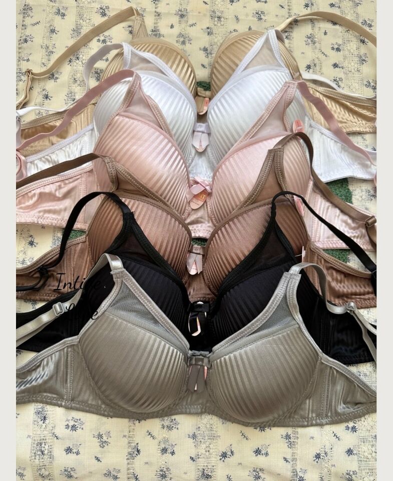 Evelyn Parlak Saten Çizgi Detaylı C cup Balenli Desteksiz Önü Tül Detaylı Şık Sütyen Pembe - 85C