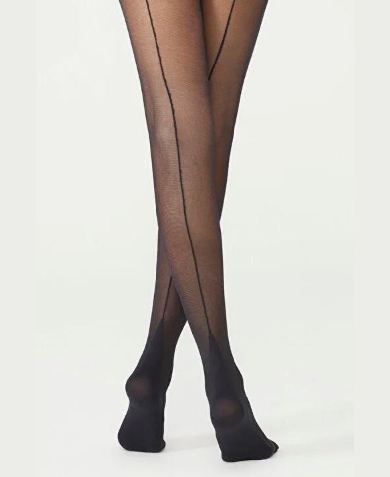 Intive Arkası Çizgili Nostalji 20 Den Siyah Külotlu Çorap Siyah - S