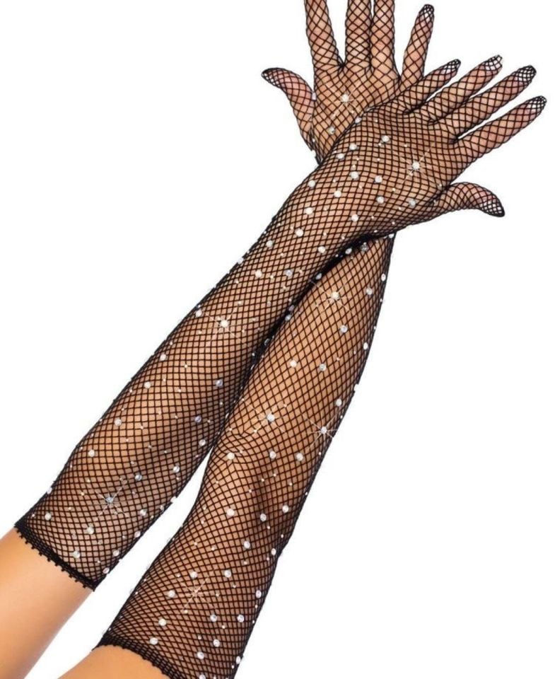 Jess File Parlak Taşlı Şık Eldiven Siyah - Tek Ebat