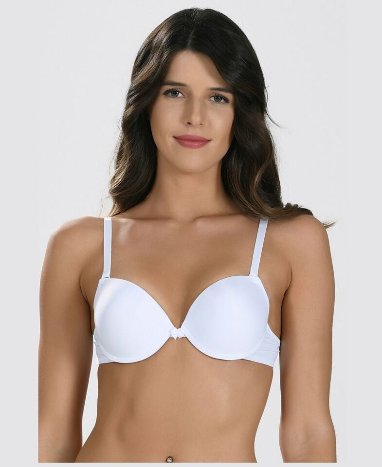NBB Destekli Push-up Balenli V Yaka Kesim Cuplı Basic Sütyen- 3529 Beyaz - 75B