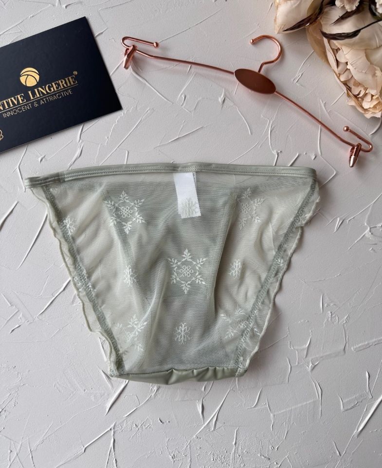 Lucia Japon Style Arkası Tül Saten Kurdele Detaylı Cheeky Külot/Slip-2858 Yeşil - XL