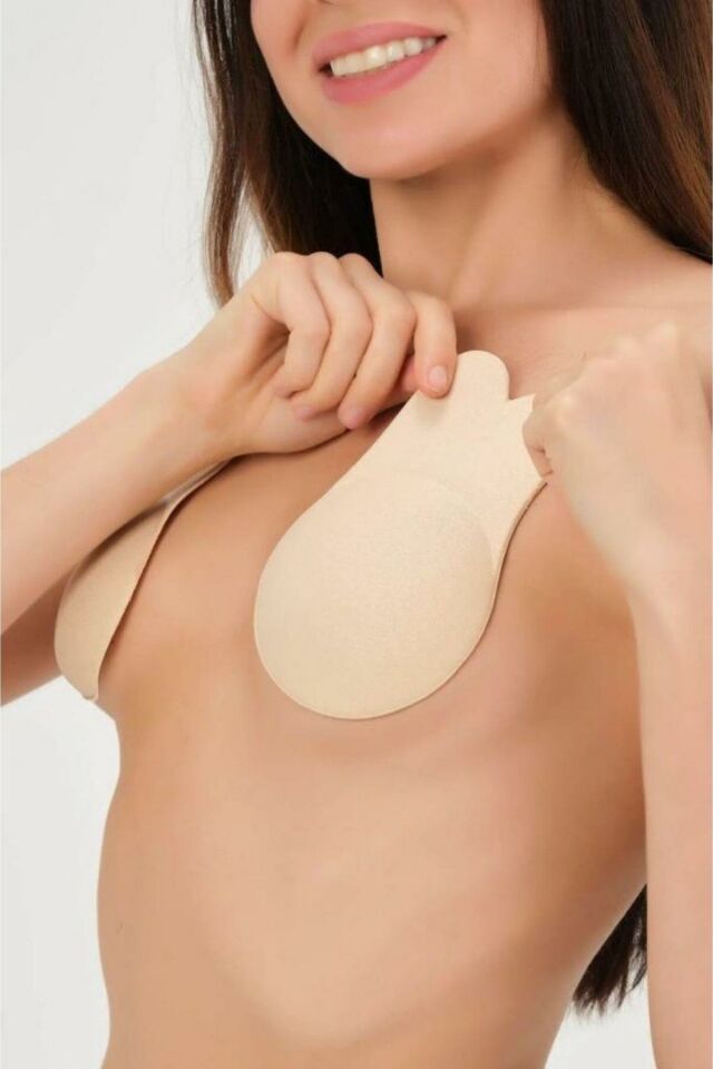 YNT Ten Göğüs Ucu Kapatıcı ve Dikleştirici Silikon Tavşan Hayalet Sütyen 1029 Ten Rengi - S/M