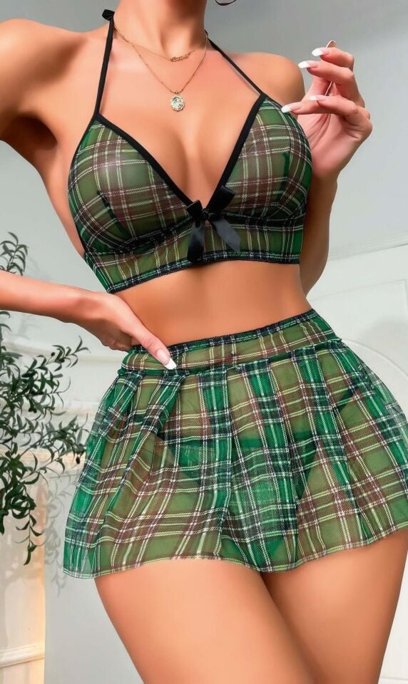 Yeşil Tül Ekose Etekli Fantezi Kadın Kostüm 2069 Yeşil Tül Ekose Etekli Fantezi Kadın Kostüm 2069